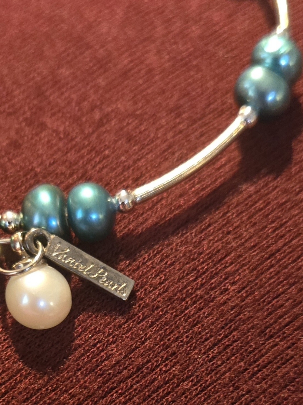 Vantel Pearls Teal Pearl Charm Bracelet - Teal & White Accent